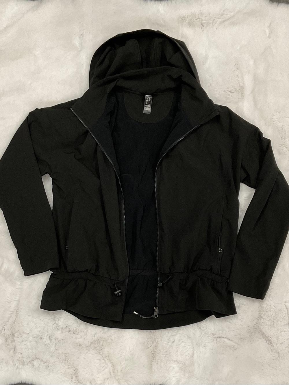 SPANX Black Hooded Utility Jacket with Drawstring Waist